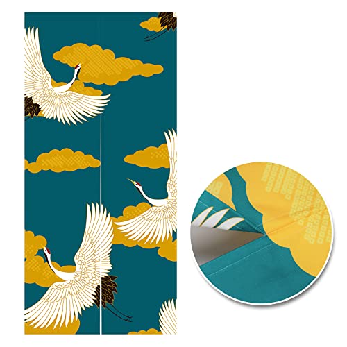 LIGICKY Japanischer Stil Dick Noren Lang Vorhang Doppelseitig Druck TürVorhang Raumteiler Tapisserie für die Heimtextilien 85 x 180 cm, Grün (Gekrönten Kran Floral Moon) von LIGICKY