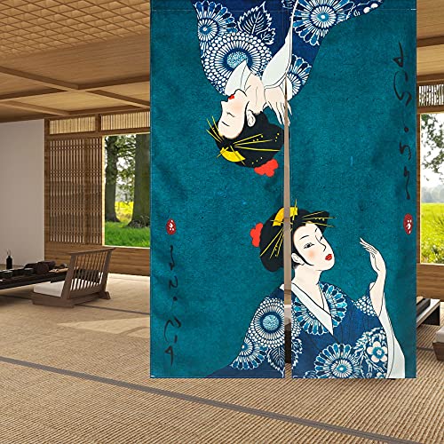 LIGICKY Japanischer Stil dick Leinen Noren Lang Vorhänge Japanische Geishas Türvorhang Raumteiler Tapisserie für die Heimtextilien Raumteiler 85 x 120 cm von LIGICKY