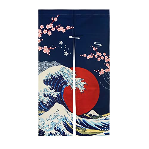 LIGICKY Japanischer Stil Dick Noren Lang Vorhänge Kirschblüten und Kanagawa-Wellen Türvorhang Raumteiler Tapisserie für die Heimtextilien Raumteiler 85 x 150 cm Blau LIGICKY Japanischer Stil Dick Noren Lang Vorhänge Kirschblüten und Kanagawa-Wellen Türvorhang Raumteiler Tapisserie für die Heimtextilien Raumteiler 85 x 150 cm Blau von LIGICKY