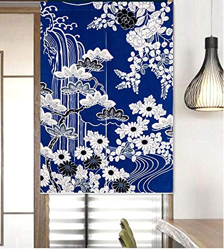 LIGICKY Japanischer Stil dick Leinen Noren Lang Vorhang TürVorhang Raumteiler Tapisseri für die Heimtextilien 85 x 120 cm，Blau (Chrysantheme) von LIGICKY