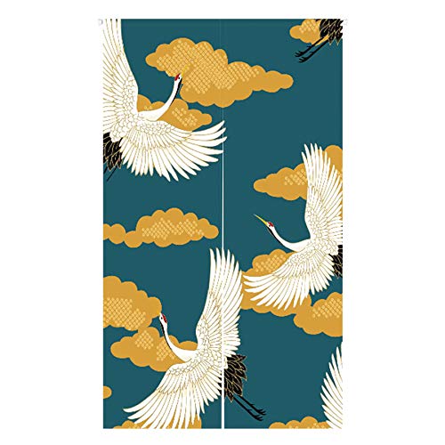LIGICKY Japanischer Stil Dick Noren Lang Vorhang TürVorhang Raumteiler Tapisserie für die Heimtextilien 85x150cm, Grün (Gekrönten Kran Floral Moon) von LIGICKY