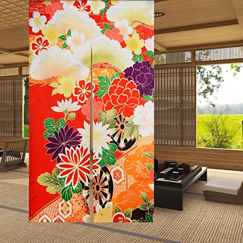 LIGICKY Japanischer Stil dick Leinen Noren Lang Vorhang TürVorhang Raumteiler Tapisserie für die Heimtextilien 85 x 150 cm, Farbige Retro Blumen von LIGICKY