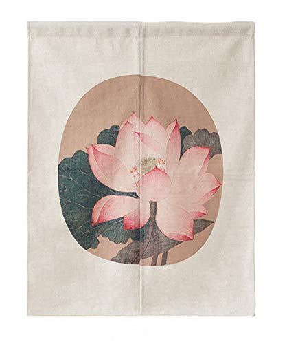 LIGICKY Japanischer Stil dick Leinen Noren Lang Vorhang Türvorhang Raumteiler Tapisseri für die Heimtextilien 85x120cm (Chinesisch Jahrgang Lotus Blume) von LIGICKY