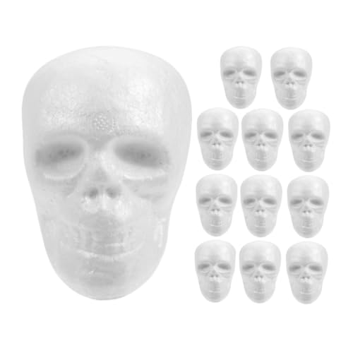 LIGIGWASH 12 Stück Weiße DIY Schaumstoff Schädelköpfe Bemalbare Halloween Deko Vielseitige Gruseldekoration für Innen und Außenbereich Einfache Aufhängung Party Atmosphäre von LIGIGWASH