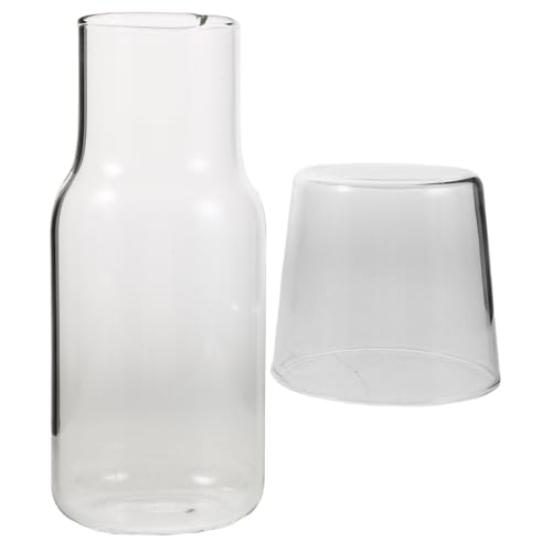 LIGIGWASH 2 Sätze Teiliges Nachttisch-wasserset aus Hitzebeständigem Borosilikatglas Klare Glaskaraffe mit Schnellem Kühlfunktion und Trinkglas für Schlafzimmer und Badezimmer von LIGIGWASH