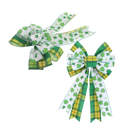 LIGIGWASH 2 Stück Großes Teiliges Patricks Day Schleifen aus Weichem Romantische DIY Deko für Tür und Baum mit Grünem Kleeblatt für Irische Festtagsdekorationen von LIGIGWASH