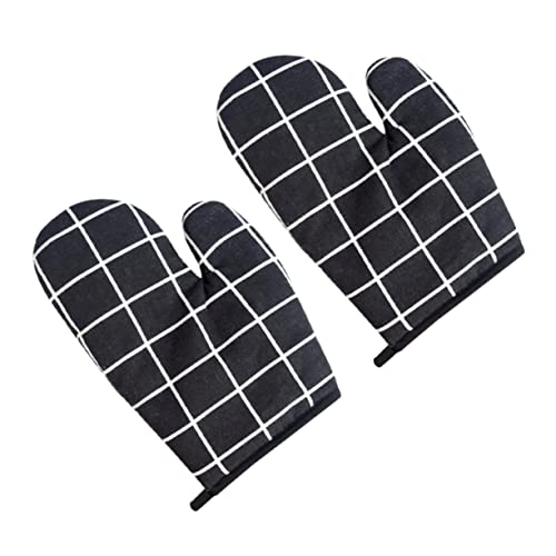 LIGIGWASH 2 Stück Ofenhandschuhe Hitzebeständige Dicke Baumwoll Leinen Backhandschuhe mit Isolierung rutschfest Verbrühend Geeignet für Ofen und Mikrowelle Schwarzes Karomuster von LIGIGWASH