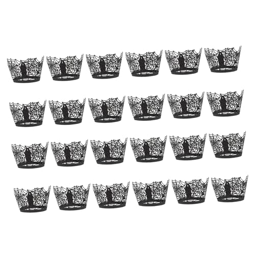 LIGIGWASH 24 Stück Teiliges Halloween Cupcake Wrapper aus Papier Spinnennetz Motiv Dekorative Tortendeko für Halloween Party Vielseitig Einsetzbar für Cupcakes Kuchen Desserts und Snacks von LIGIGWASH