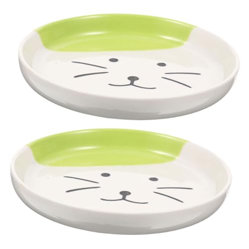 LIGIGWASH 2stücke Keramische Katzennäpfe Rutschfester Futternapf Für Katzen Und Hunde Indoor Tierfutter-Schalen Anti-erbrechen Design Leicht Zu Reinigen Grünes Katzenmotiv von LIGIGWASH