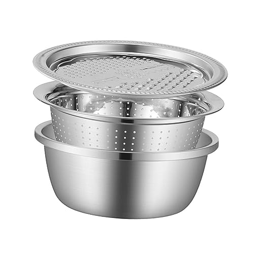 LIGIGWASH 3 Stück Teiliges Set Küchenutensilien Multi Funktions Gemüseschneider mit Abtropfkorb Effizienter Obst und Gemüse Reibe und Schneidewerkzeug Silber von LIGIGWASH
