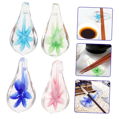 LIGIGWASH 4 Stück Teiliges Glas Essstäbchenhalter mit Blumen Motiv Transparenter Sockel Tischdekoration Multifunktionaler Besteckhalter für Essstäbchen Löffel Gabeln Praktische von LIGIGWASH