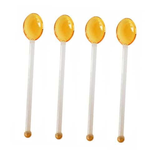 LIGIGWASH 4 Stück Teiliges Hitzebeständige Glaslöffel mit Langem Stiel Transparente Multifunktionslöffel für Kaffee Dessert Eis und Gewürze Robust Bruchsicher Geeignet für Tee und Umrühren von LIGIGWASH