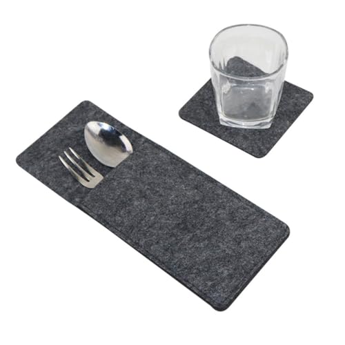 LIGIGWASH 6 Sätze Teiliges Filz Tischsets Set mit Platzdeckchen Hitzebeständig Abwaschbar Inklusive Untersetzern und Bestecktaschen für Esszimmer und Restaurant Tischschutz und Dekoration von LIGIGWASH