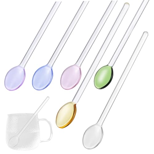 LIGIGWASH 6 Stück Ergonomische Glasrührlöffel Lange Griffe für Getränke Kaffee und Eis Tee Spülmaschinenfest Hitzebeständig zum Rühren von Saucen und Suppen von LIGIGWASH