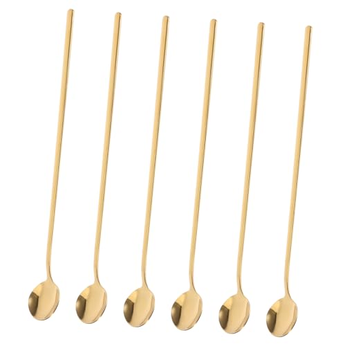 LIGIGWASH 6 Stück Goldene Kaffeelöffel mit Langem Griff Edelstahl Dessertlöffel für Latte Macchiato Eis Milchgetränke Teiliges Geeignet für Hohe Gläser Stilvoll und Langlebig von LIGIGWASH