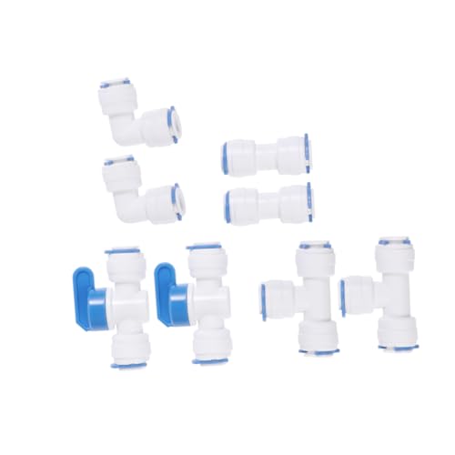 LIGIGWASH 8 Stück Teiliges Wasserfilter Schnellanschluss Set Rohrverbinder Gerade und Absperrventil Schnellkupplung für Umkehrosmose Systeme Installieren Werkzeugfrei Leicht und Tragbar von LIGIGWASH