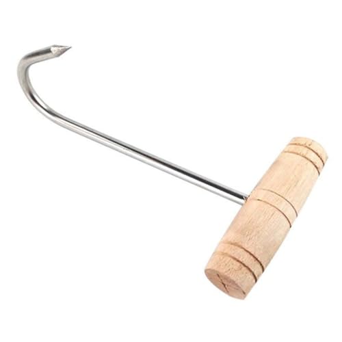 LIGIGWASH Edelstahl Fleischhaken mit Holzgriff T Form Rostfrei Langlebig Rutschfester Griff für Metzgerei und Küche Praktischer Aufhängehaken Hygienisch und Einfach zu Reinigen von LIGIGWASH