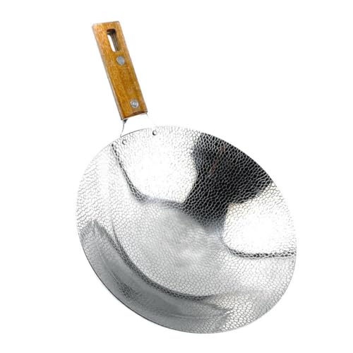 LIGIGWASH Edelstahl Wokpfanne mit Holzgriff Kleiner Unbeschichteter Wok mit Tiefem Boden Gleichmäßiger Wärmeverteilung Antihaftbeschichtet Vielseitig zum Braten Dünsten und Kochen von LIGIGWASH