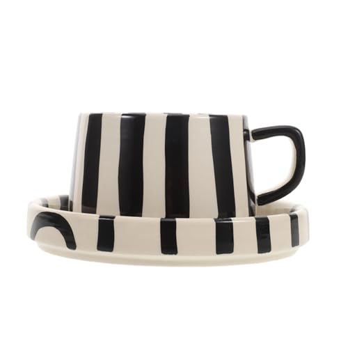 LIGIGWASH Keramik Kaffeebecher mit Untertasse Gestreifte Tasse für Latte und Cappuccino Modernes Design Kreatives Muster Spülmaschinenfest Stilvolle Teetasse für Zuhause und Büro LIGIGWASH Keramik Kaffeebecher mit Untertasse Gestreifte Tasse für Latte und Cappuccino Modernes Design Kreatives Muster Spülmaschinenfest Stilvolle Teetasse für Zuhause und Büro von LIGIGWASH