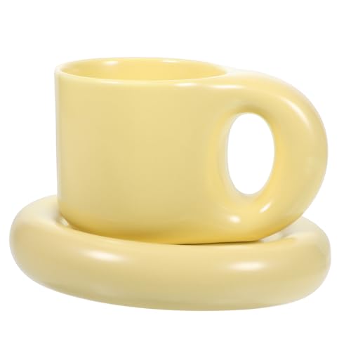 LIGIGWASH Keramik Kaffeetasse mit Untertasse Schlichtes Design Cremegelb Robustes Material Vielseitig für Kaffee Tee Milch Spülmaschinengeeignet für Zuhause und Büro von LIGIGWASH