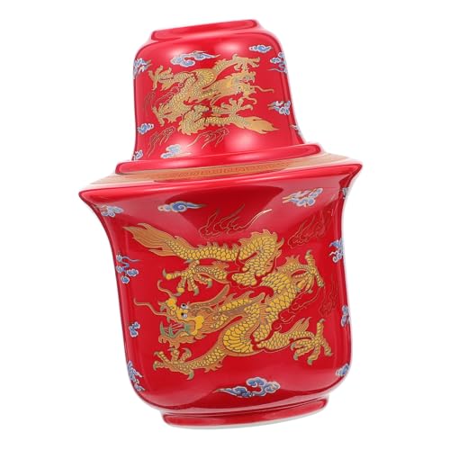 LIGIGWASH Keramik Warmer für Likör mit Handbemaltem Kessel und Trinkbechern Chinesischer Stil Auslaufsicher Glatte Oberfläche für Zuhause Bar und Besondere Anlässe von LIGIGWASH