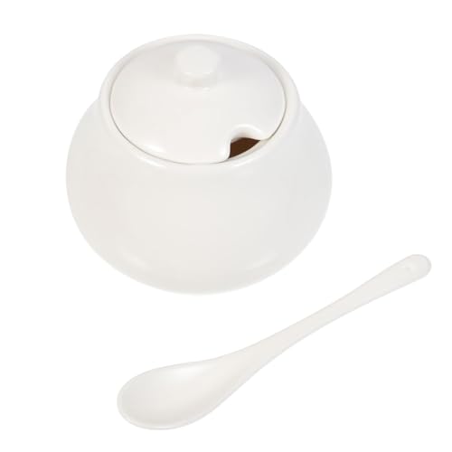 LIGIGWASH Keramik Zuckerdose mit Löffel Weißer Vorratsbehälter für Zucker Salz Gewürze Küchenaufbewahrung Platzsparend und Langlebig für Kaffee Bar und Haushalt von LIGIGWASH