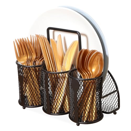 LIGIGWASH Metall Besteckhalter Robuster Utensilien Organizer mit Großer Kapazität für Outdoor Picknick und Party Eleganter Kleiner Geschirrhalter aus Eisen Leicht zu Reinigen und von LIGIGWASH