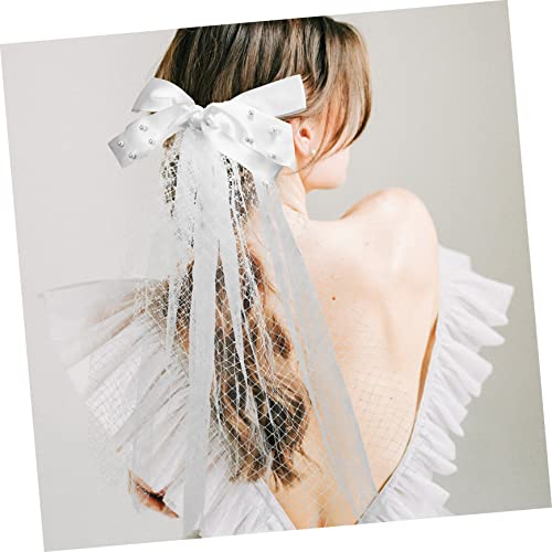 LIGIGWASH Perlenschleier mit Schleifenband Einlagiger Brautschleier aus Kariertem Tüllnetz Eleganter Haarschmuck für Bräute Geeignet für Hochzeiten Verlobungen und Besondere Anlässe von LIGIGWASH