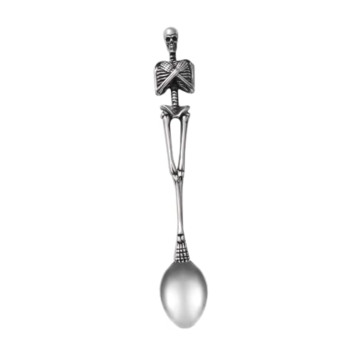 LIGIGWASH Retro Titanstahl Skelettlöffel mit Totenkopf Design Einzigartiges Glänzendes Besteck für Halloween und Festtagsessen Wiederverwendbar Stilvolles Tischservice für Besondere Anlässe von LIGIGWASH