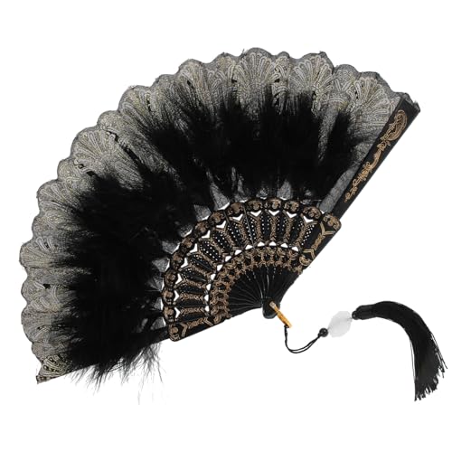 LIGIGWASH Vintage Damen Handfächer mit Federstickerei Faltbarer Handventilator Eleganter Plume Fächer für Hochzeit Tanz Festival und Fotorequisiten LIGIGWASH Vintage Damen Handfächer mit Federstickerei Faltbarer Handventilator Eleganter Plume Fächer für Hochzeit Tanz Festival und Fotorequisiten von LIGIGWASH