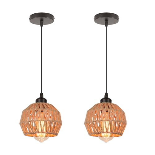 LIGKIN 2 Stück Industrial Pendelleuchte Vintage Kronleuchter Metall Hanf Seil Hängeleuchte E27 Retro Deckenleuchte für Esszimmer Flur Schlafzimmer von LIGKIN