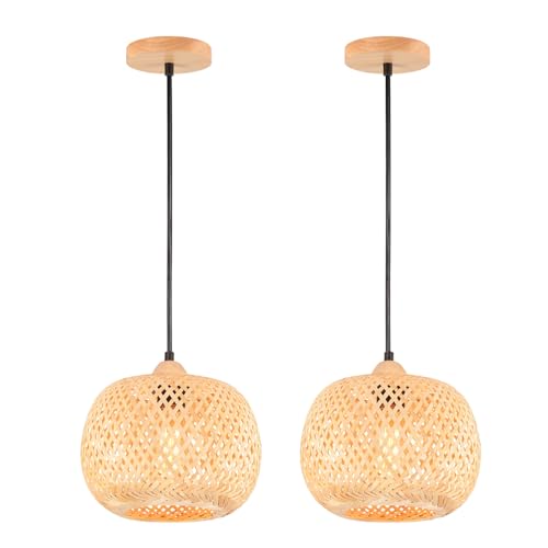 LIGKIN 2 Stück Pendelleuchte Bambus Weben Kronleuchter Rattan Boho Style Bambus Lampenschirm Vintage Deckenlampe Deko Deckenleuchte für Restaurant Wohnzimmer Küche Café, Ø25cm LIGKIN 2 Stück Pendelleuchte Bambus Weben Kronleuchter Rattan Boho Style Bambus Lampenschirm Vintage Deckenlampe Deko Deckenleuchte für Restaurant Wohnzimmer Küche Café, Ø25cm von LIGKIN