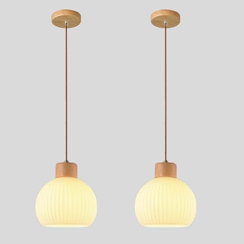 LIGKIN 2 Stück Pendelleuchte Glas E27 Hängeleuchte Retro Kronleuchter Glas Lampenschirm Deckenleuchte Holz Deko für Schlafzimmer Wohnzimmer Kaffee, Ø20cm LIGKIN 2 Stück Pendelleuchte Glas E27 Hängeleuchte Retro Kronleuchter Glas Lampenschirm Deckenleuchte Holz Deko für Schlafzimmer Wohnzimmer Kaffee, Ø20cm von LIGKIN