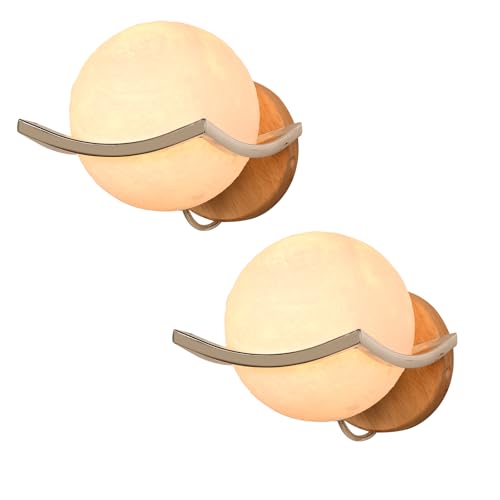 LIGKIN 2 Stück Wandleuchte Innen Kreative Design LED Wandlampe Holz Wandleuchte Kugel mit G9 Glühbirne Acryl Wandleuchten Deco für Schlafzimmer Treppe Flur von LIGKIN