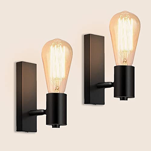 LIGKIN 2 Stück Wandleuchte Innen Wandspot Industrielle Retro Design E27 Wandlampen Vintage 360° drehbare Lampe aus Metall Wandleuchte für Treppen Flur Wohnzimmer, Schwarz von LIGKIN