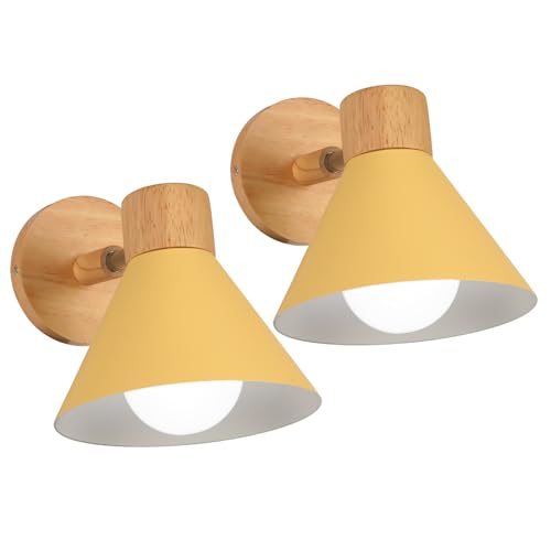 LIGKIN 2 Stück Wandleuchten Innen, Moderne Industrielle Wandlampe, E27 Drehbarer Wandleuchte Holz Dekorative Innenbeleuchtung für Schlafzimmer Wohnzimmer Flur Cafe, Ø18cm von LIGKIN