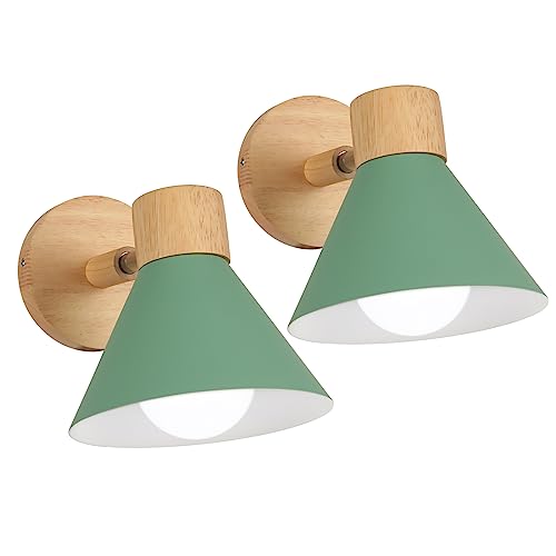 LIGKIN 2 Stück Wandleuchten Innen, Moderne Industrielle Wandlampe, E27 Drehbarer Wandleuchte Holz Dekorative Innenbeleuchtung für Schlafzimmer Wohnzimmer Flur Cafe, Ø18cm von LIGKIN