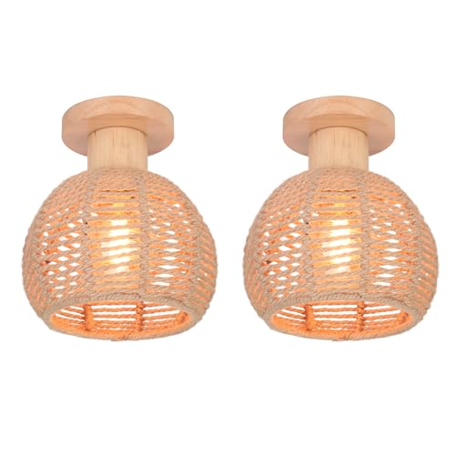 LIGKIN 2 Stücke Deckenleuchte Vintage Boho Rattan Lampe Hängelampe Holz E27 Geflochten Lampenschirm Deckenlampe, Ø20CM Rustikal Industrielle Deckenleuchten für Schlafzimmer Wohnzimmer Flur Korridor LIGKIN 2 Stücke Deckenleuchte Vintage Boho Rattan Lampe Hängelampe Holz E27 Geflochten Lampenschirm Deckenlampe, Ø20CM Rustikal Industrielle Deckenleuchten für Schlafzimmer Wohnzimmer Flur Korridor von LIGKIN
