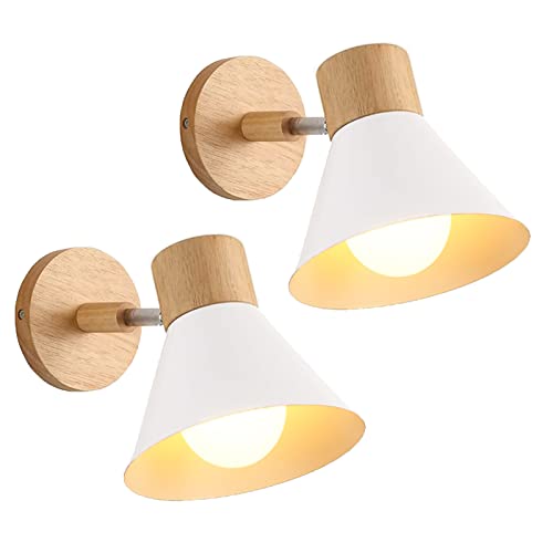 LIGKIN 2PCS Wandleuchten Innen, Moderne Industrielle Wandlampe, E27 Drehbarer Wandleuchte Holz Dekorative Innenbeleuchtung für Schlafzimmer Wohnzimmer Flur Cafe, Ø18cm von LIGKIN