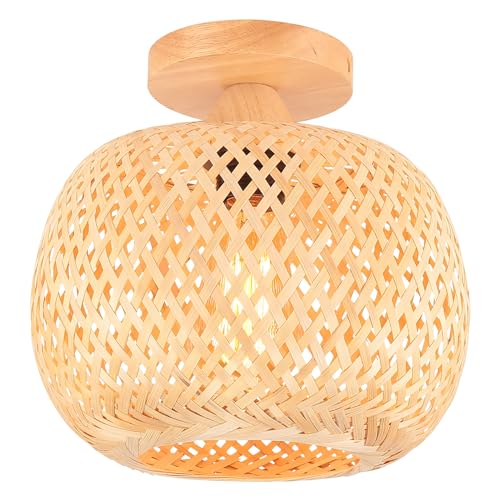 LIGKIN Deckenleuchte Bambus Weben Kronleuchter Rattan Boho Style Bambus Lampenschirm Vintage Deckenlampe Deko Deckenleuchte für Restaurant Wohnzimmer Küche, Ø25cm LIGKIN Deckenleuchte Bambus Weben Kronleuchter Rattan Boho Style Bambus Lampenschirm Vintage Deckenlampe Deko Deckenleuchte für Restaurant Wohnzimmer Küche, Ø25cm von LIGKIN