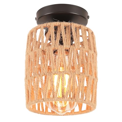 LIGKIN Deckenleuchte Vintage E27 Hängelampe Ø12CM Lampenschirm aus Metall und Hanfseil Deckenlampe Industrielle Deckenleuchten für Schlafzimmer Wohnzimmer Flur Korridor von LIGKIN