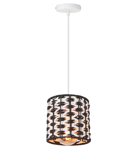 LIGKIN Hängeleuchte Rattan Vintage Boho Kronleuchter Lampenschirm E27 Hängelampe Retro Seil Zweifarbig Design für Schlafzimmer Wohnzimmer Küche von LIGKIN