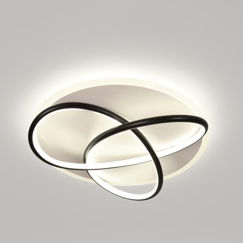 LIGKIN LED Deckenlampe 46W Deckenleuchte Küche 6500K Kaltweißes Licht Modern Deckenleuchten 40cm mit Fernbedienung Geometrie Rund Schwarz Metall und Acryl Wohnzimmerlampe für Schlafzimmer Esszimmer von LIGKIN