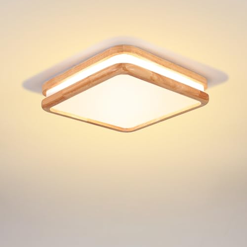 LIGKIN LED Deckenlampe Holz 24W Deckenleuchte Quadrat 30cm Neutrales Licht 4500K Durchmesser Modern Doppelte Lage Küchenlampe Lampe Wohnzimmer für Balkon Flur Babyzimmer Schlafzimmer von LIGKIN