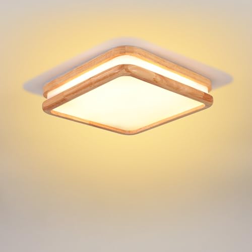 LIGKIN LED Deckenlampe Holz 24W Deckenleuchte Quadrat 30cm Warmweiß 3000K Durchmesser Modern Doppelte Lage Küchenlampe Lampe Wohnzimmer für Balkon Flur Babyzimmer Schlafzimmer von LIGKIN