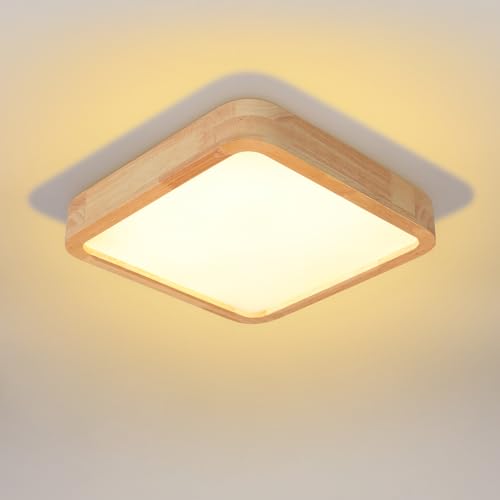 LIGKIN LED Deckenlampe Holz 24W Deckenleuchte Quadrat 30cm Warmweißes Licht 3000K Durchmesser Modern Küchenlampe Lampe Wohnzimmer für Balkon Flur Babyzimmer Schlafzimmer Esszimmer (Dicke 5,5 cm) von LIGKIN