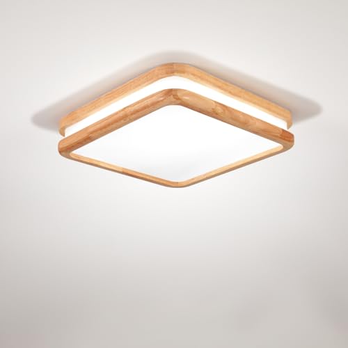 LIGKIN LED Deckenlampe Holz 24W Deckenleuchte Quadrat 30cm Weiß 6500K Durchmesser Modern Doppelte Lage Küchenlampe Lampe Wohnzimmer für Balkon Flur Babyzimmer Schlafzimmer von LIGKIN