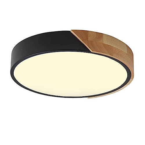 LIGKIN LED Deckenlampe Holz 18W Deckenleuchte Rund 20cm Warmes Licht 3000K Durchmesser Modern Küchenlampe Lampe Wohnzimmer für Balkon Flur Babyzimmer Schlafzimmer Esszimmer (Schwarz) von LIGKIN