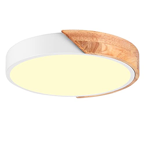 LIGKIN LED Deckenlampe Holz 18W Deckenleuchte Rund 20cm Warmweiß 3000K Durchmesser Modern Küchenlampe Lampe Wohnzimmer für Balkon Flur Babyzimmer Schlafzimmer Esszimmer (Weiß) von LIGKIN