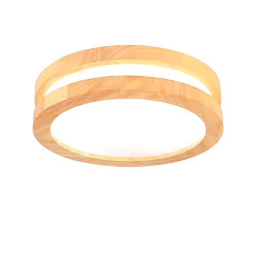 LIGKIN LED Deckenlampe Holz 24W Deckenleuchte Rund 23cm Weiß 6500K Durchmesser Modern Doppelte Lage Küchenlampe Lampe Wohnzimmer für Balkon Flur Babyzimmer Schlafzimmer von LIGKIN